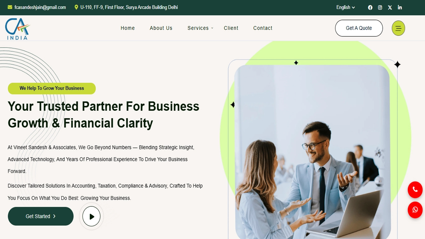 Chartered Accountants company website design for Sandesh Jain by Nexus Web Creation Delhi