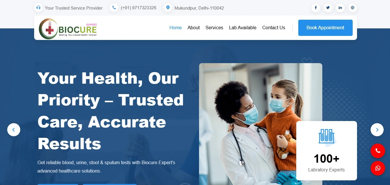 Biocure Expert company website design by Nexus Web Creation Delhi